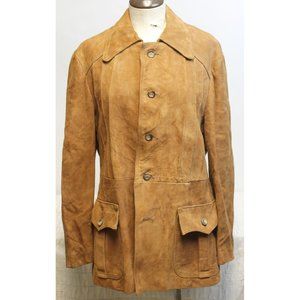 Vtg 60s Brown Suede Leather Car Coat Western Jacket German Echt Lamnvelour